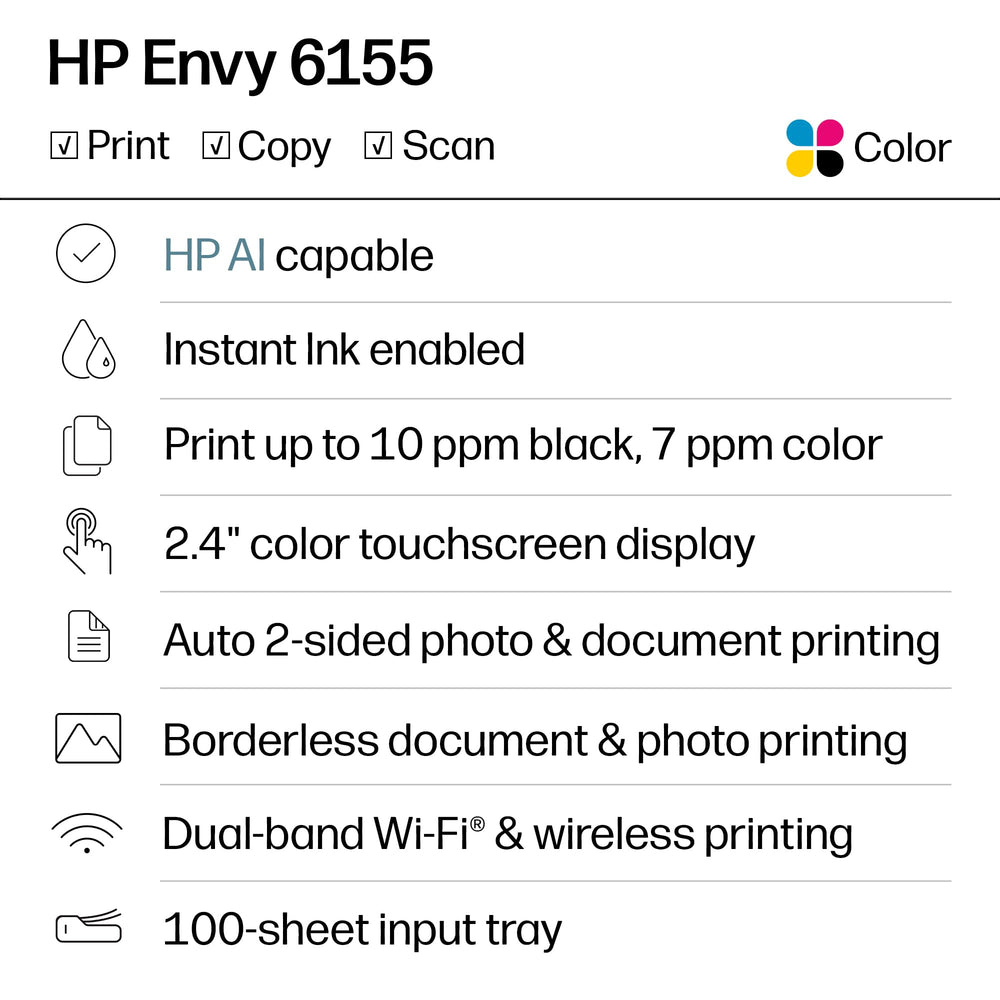 HP Envy 6155 2.4-inch touchscreen close-up for easy navigation and quick control