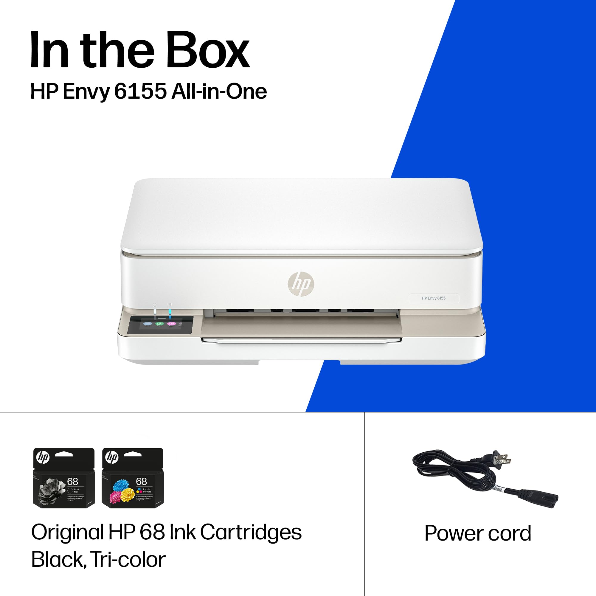HP Envy 6155 beside laptop to show compact footprint for small home offices