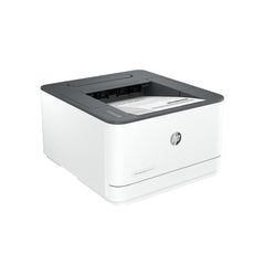 HP LaserJet Pro 3001dw front view showing compact printer and tray, ideal for small offices