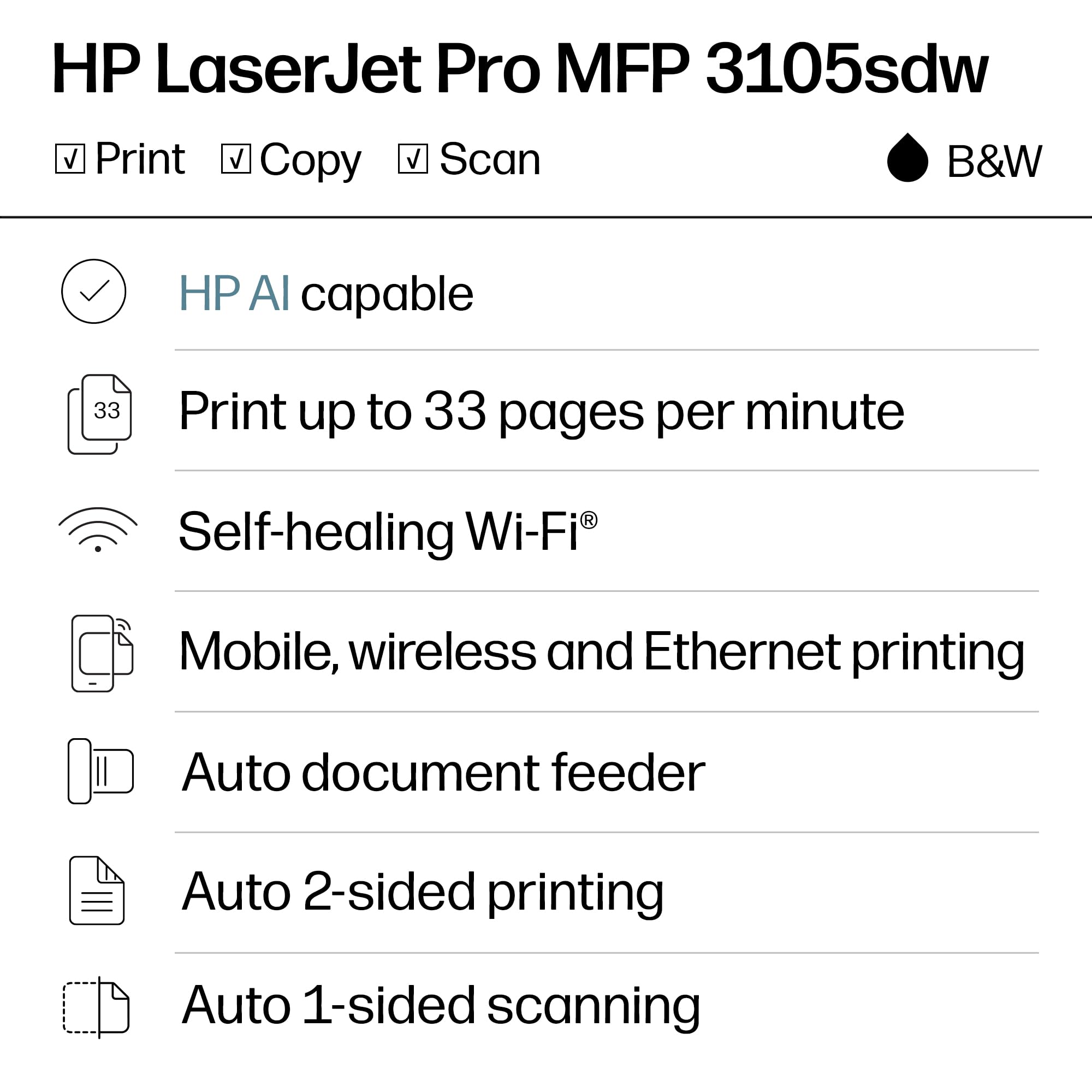 HP LaserJet Pro 3105sdw control panel close-up with touchscreen for fast setup