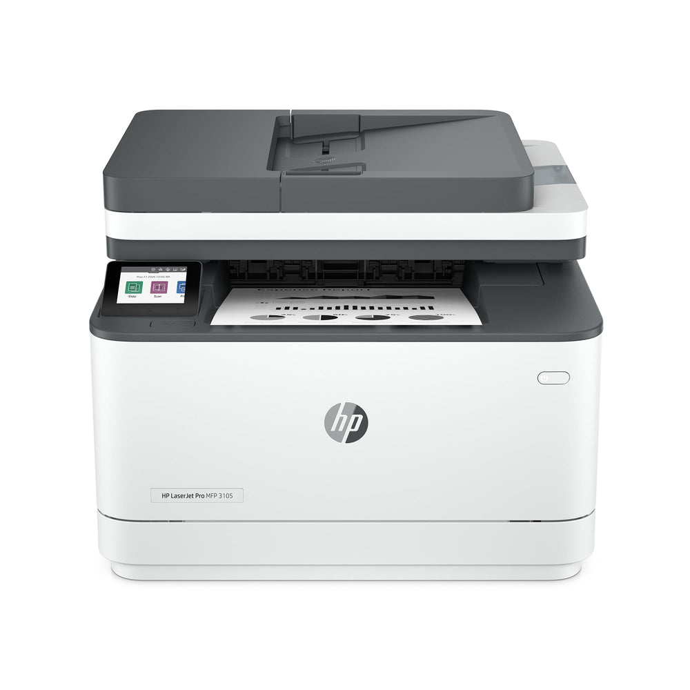 HP LaserJet Pro 3105sdw front view showing sleek compact design and reliable printing
