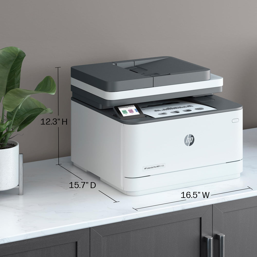 HP LaserJet Pro 3105sdw printed reports stack illustrating fast high-quality B&W output