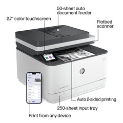 HP LaserJet Pro 3105sdw side paper tray closed showing tidy paper handling and capacity