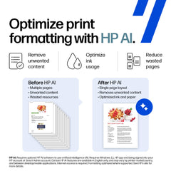 HP output tray with vibrant color prints showcasing professional quality