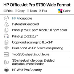 HP OfficeJet Pro 9730 4.3-inch touchscreen display for fast, phone-like control and navigation