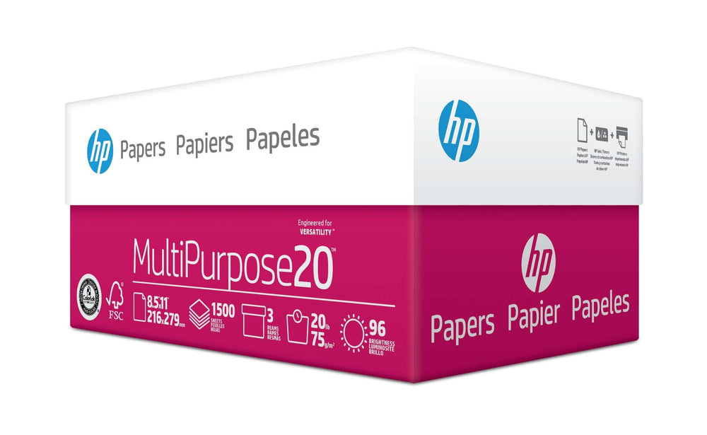 HP Papers label with FSC and ColorLok logos indicating sustainability and vivid colors