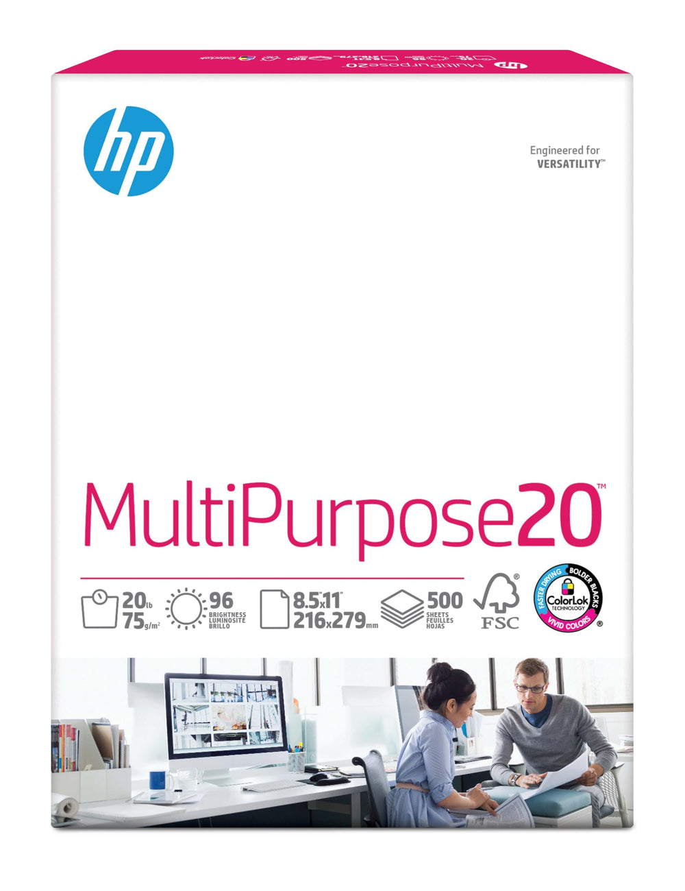 HP Papers beside a ruler showing 8.5 x 11 scale for accurate size and office fit