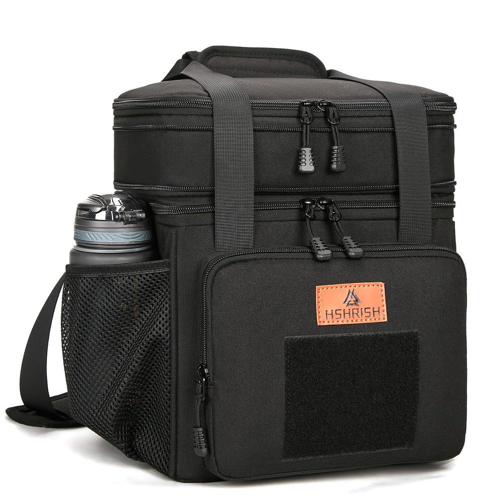 HSHRISH front view of expandable lunch box showing rugged exterior and zipper benefits