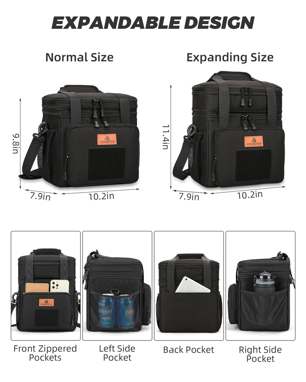 HSHRISH top compartment expanded to show extra space and organizational advantage
