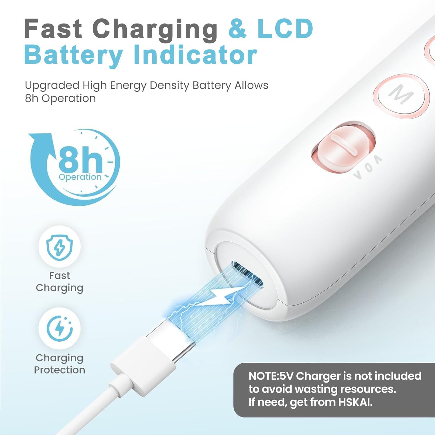 HSKAI side view highlighting compact body and 2000mAh rechargeable battery for long runtime
