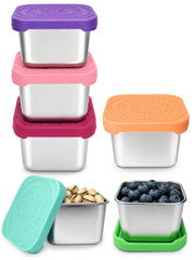 HTEVW front view pack showing six containers and colorful lids for organized snacks