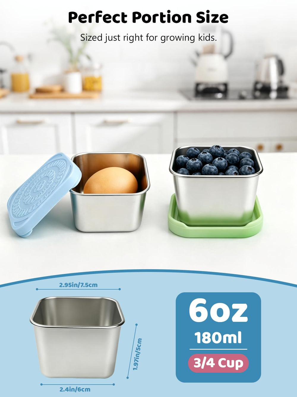 HTEVW open container filled with fruit showing food-safe stainless steel and freshness benefit