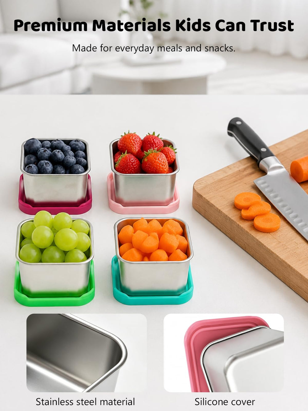 HTEVW container next to a spoon showing 6 oz portion scale for kid servings