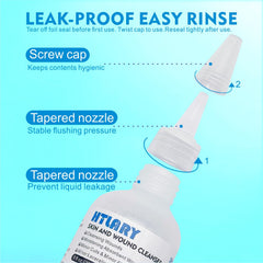 HTLARY pouring saline on wound demonstrating effective debris removal