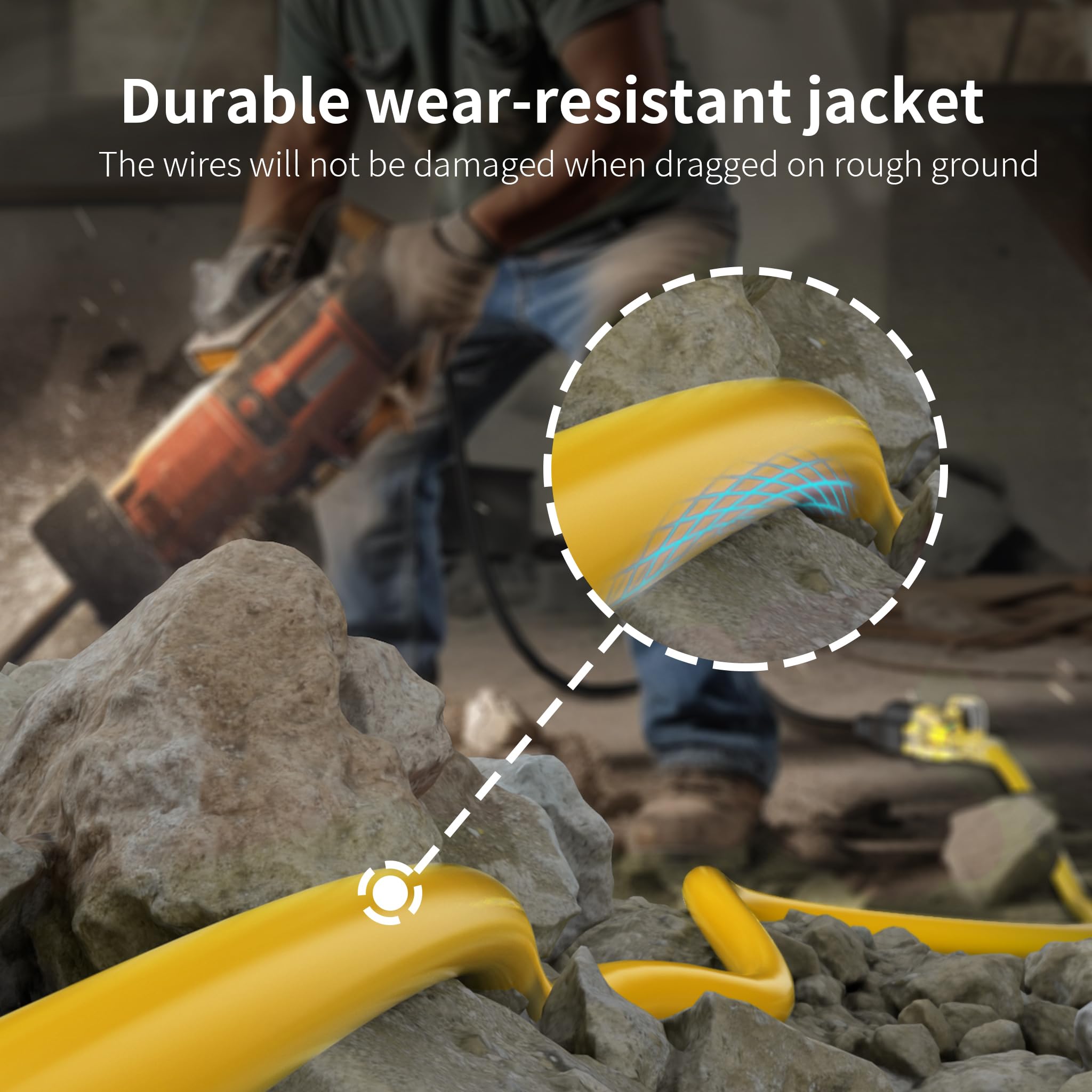 huanchain extension cord powering tools at an outdoor worksite for reliability
