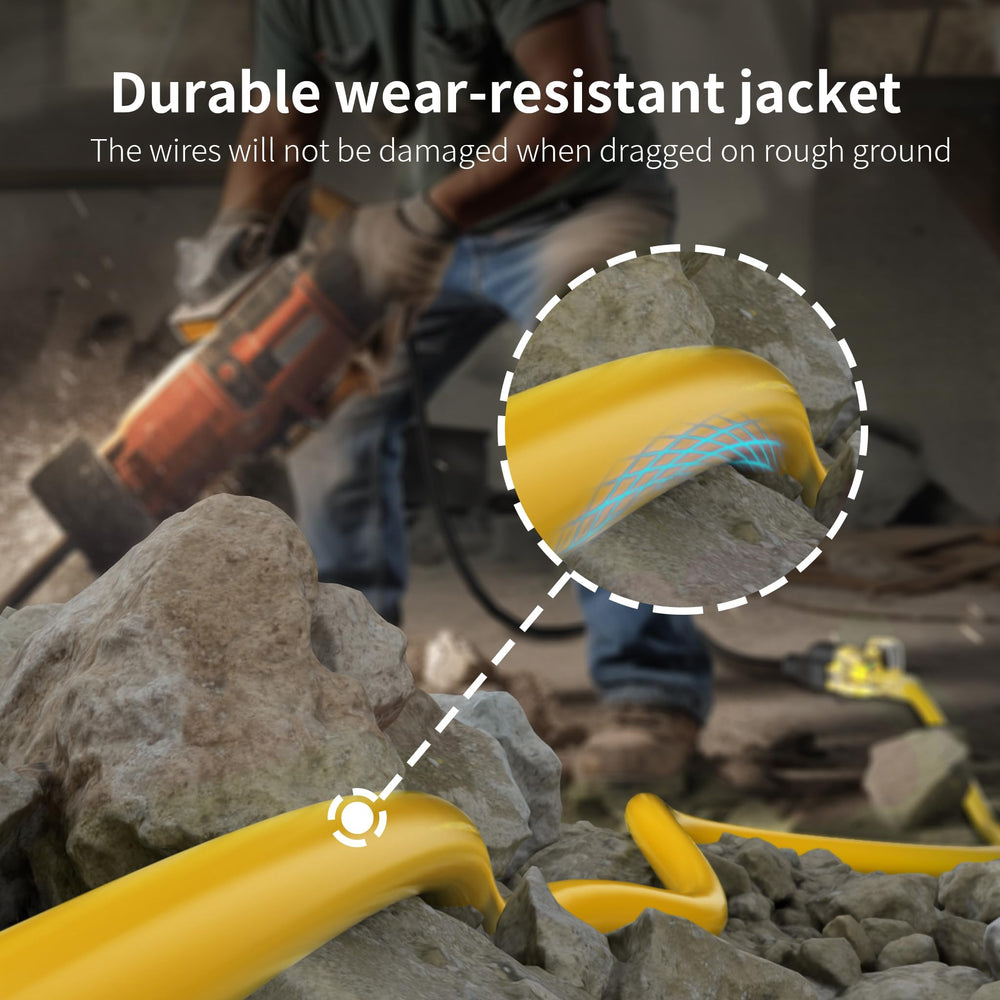 huanchain extension cord powering tools at an outdoor worksite for reliability