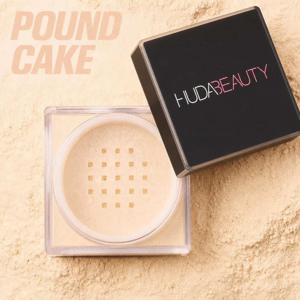 Huda Pound Cake being applied with a brush, brand ensures long-lasting matte benefit