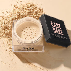 Huda Pound Cake loose powder texture close-up, fine-milled finish for smooth application