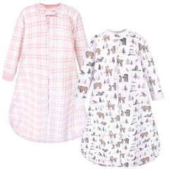 Hudson Baby front view of two-pack wearable blankets showing Winter Forest print and cozy coverage
