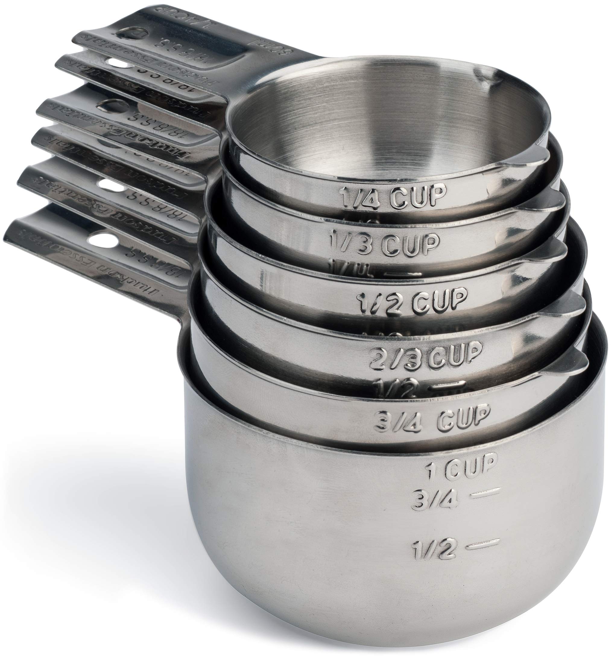 Hudson Essentials measuring cups front view showing the complete six-piece set and durability benefit