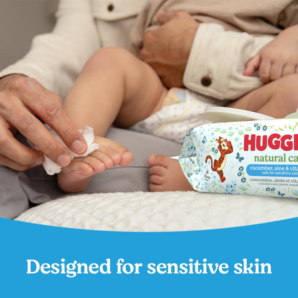 HUGGIES product label close-up highlighting plant-based materials benefit