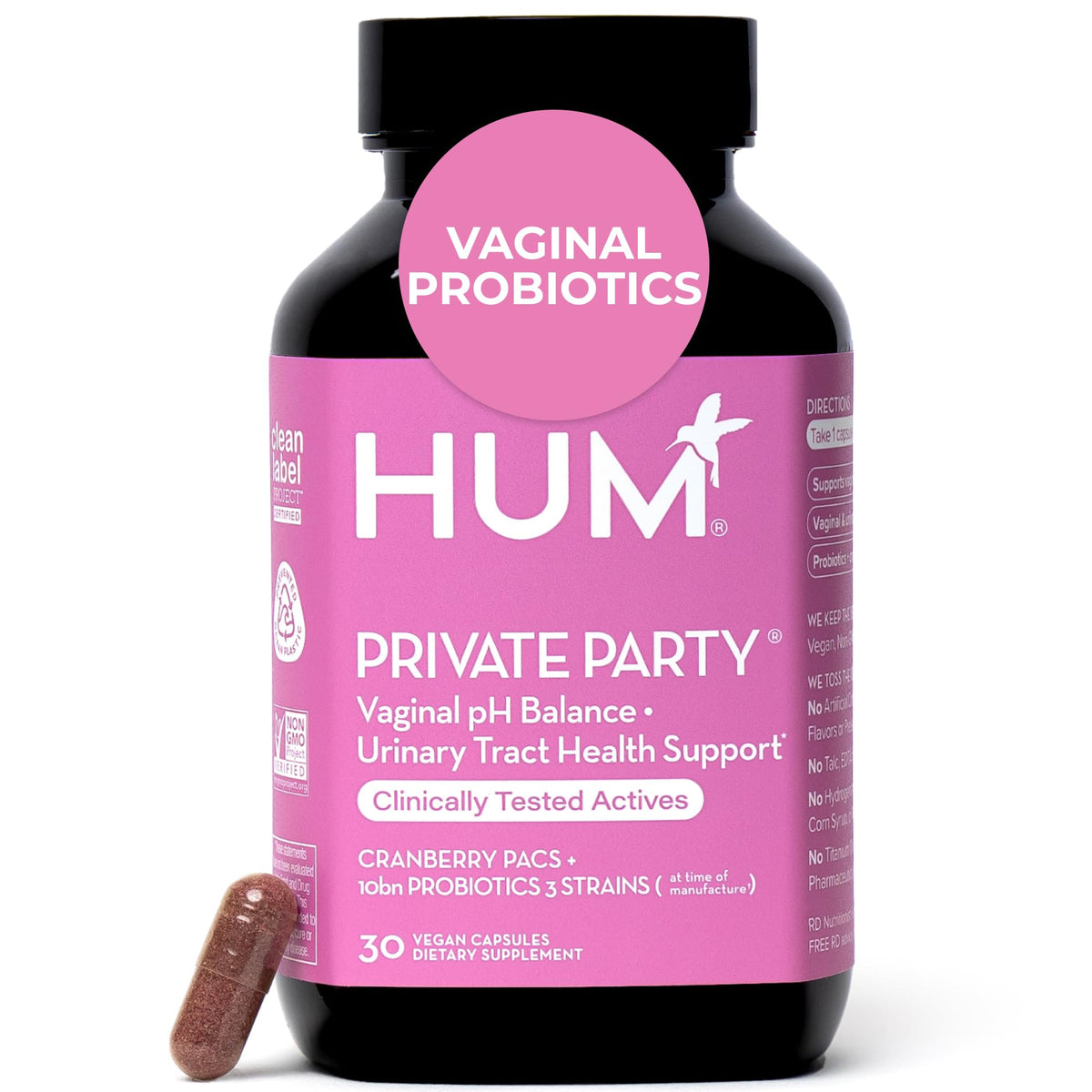 HUM Private Party front packaging showing supplement benefits and branding