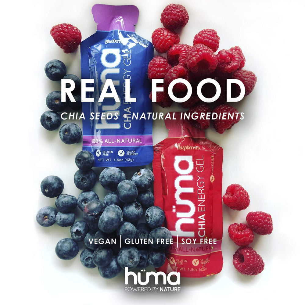 HÜMA CHIA ENERGY GEL close-up of powdered chia seeds showing steady energy release
