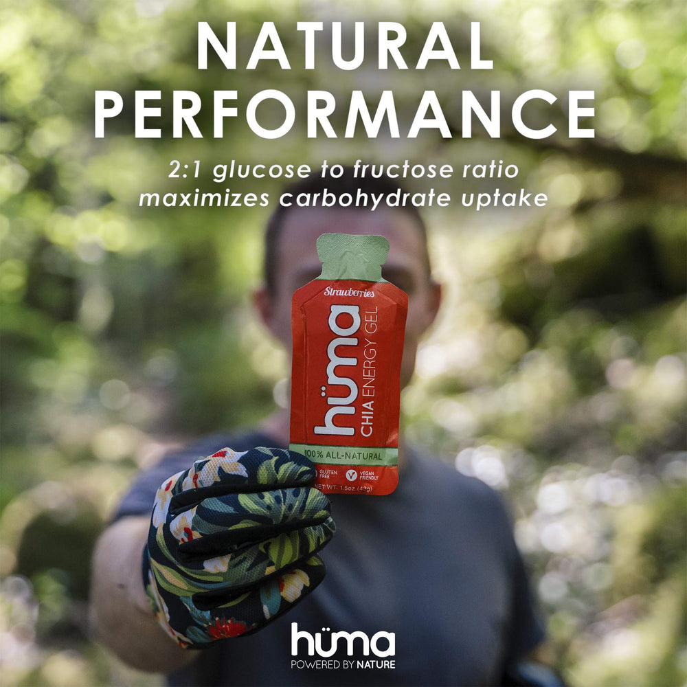 HÜMA CHIA ENERGY GEL placed on bike top tube for easy access during rides