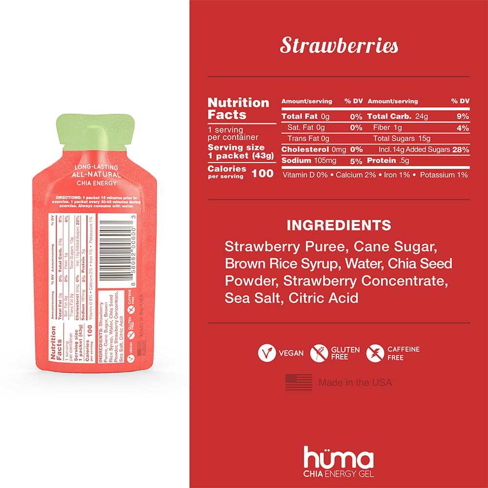 HÜMA CHIA ENERGY GEL single sachet opened demonstrating texture and pourability