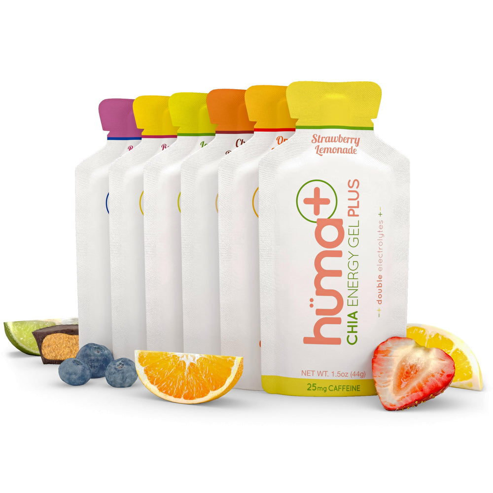 HÜMA CHIA ENERGY GEL front packaging showing variety pack and benefits