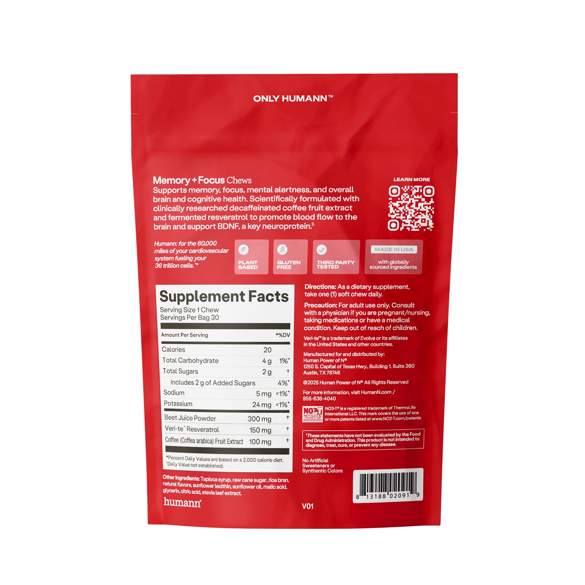 HumanN nutrition label close-up clarifying ingredient amounts and clean formulation