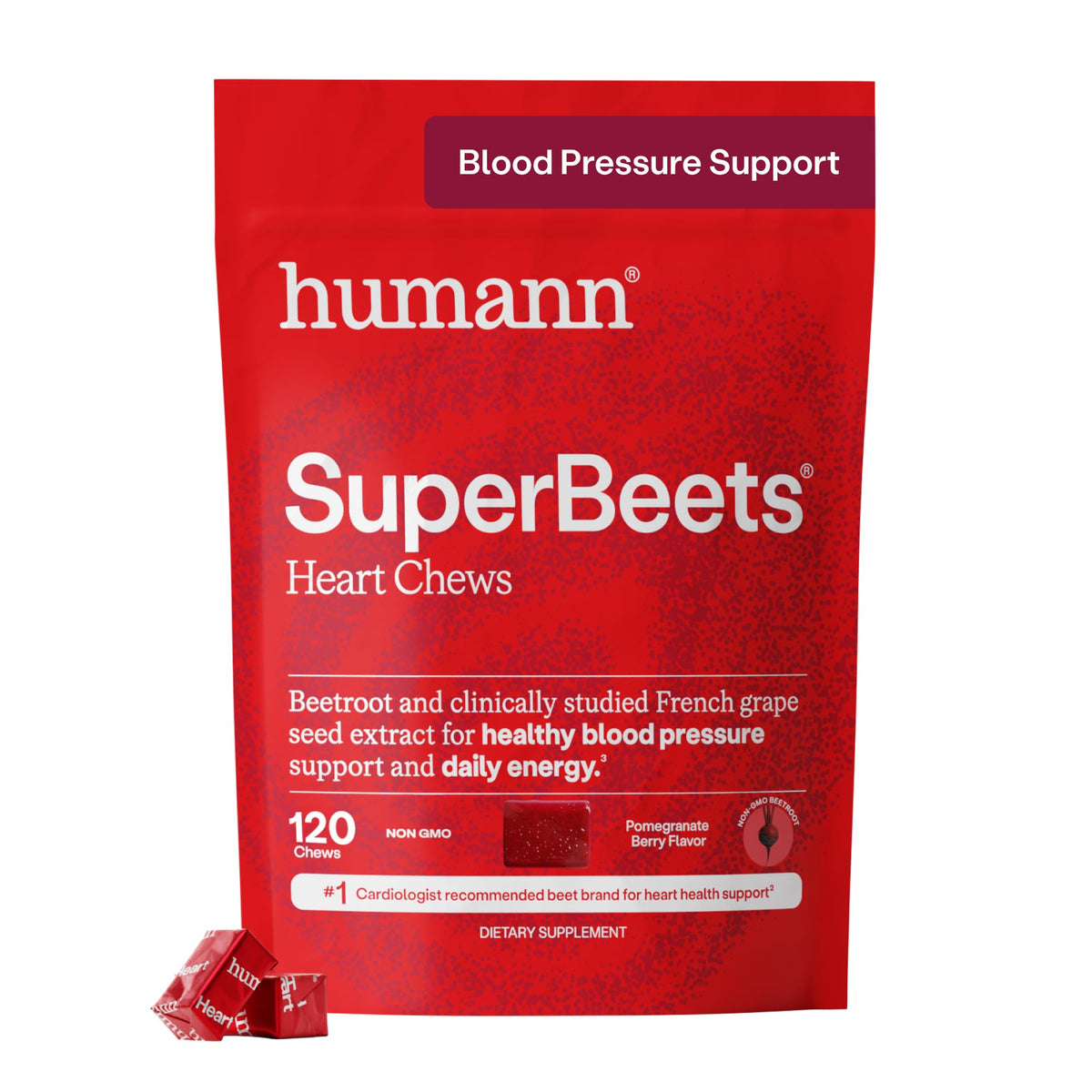 HumanN front packaging showing product benefits and pomegranate berry flavor