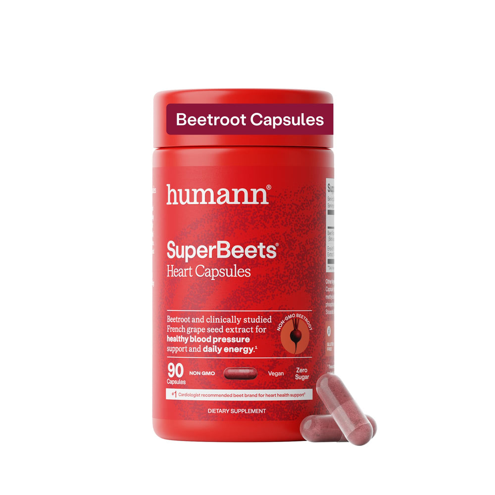 HumanN SuperBeets front packaging showing bottle and label benefits