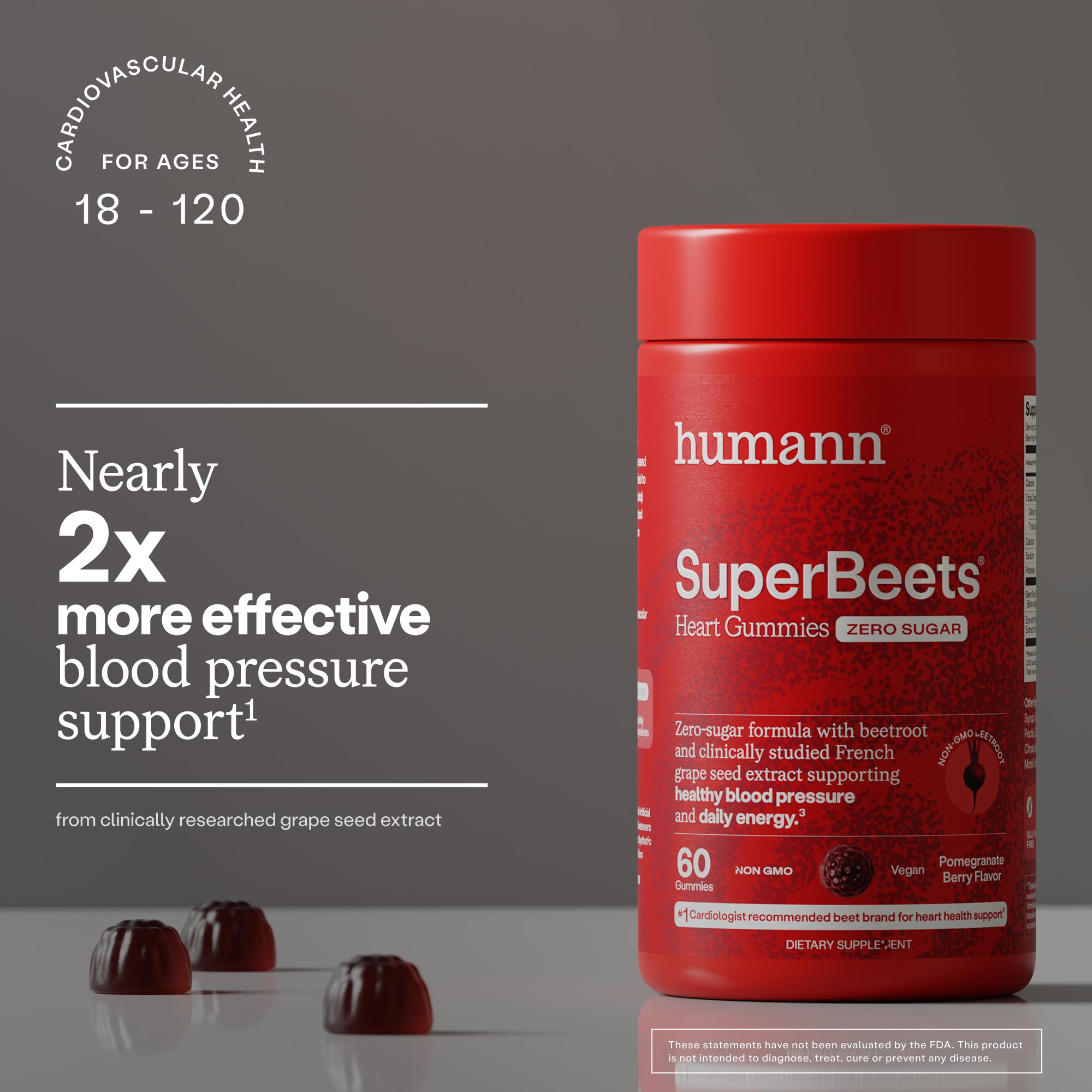 Humann SuperBeets gummy closeup showing chewy texture and pleasant appearance