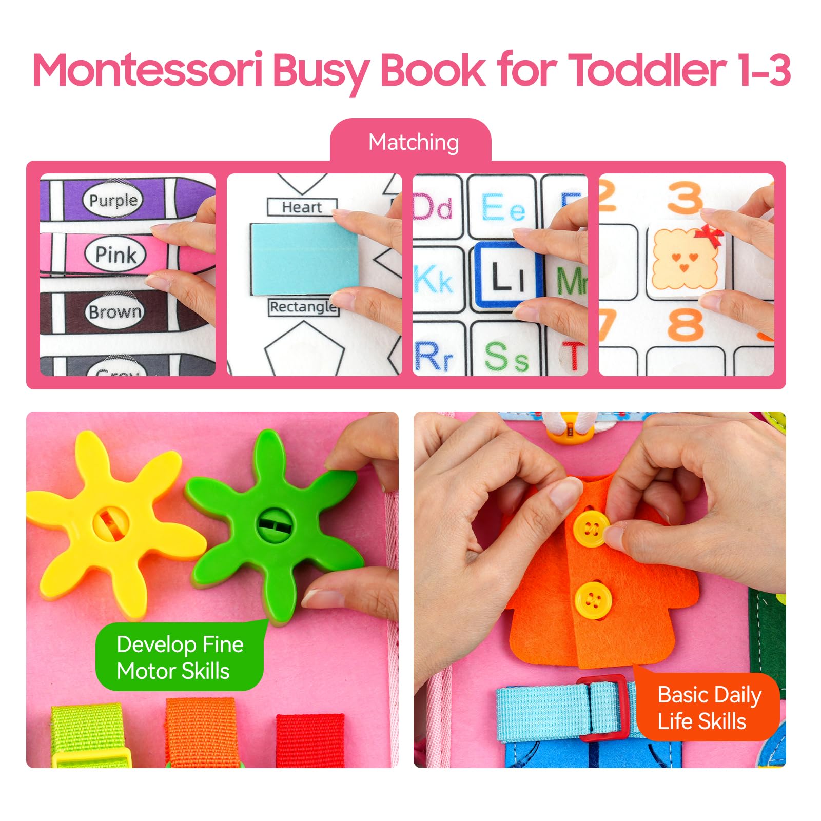 HumorPlay packaging and label displaying brand and included 8 interactive Montessori pages for gifting