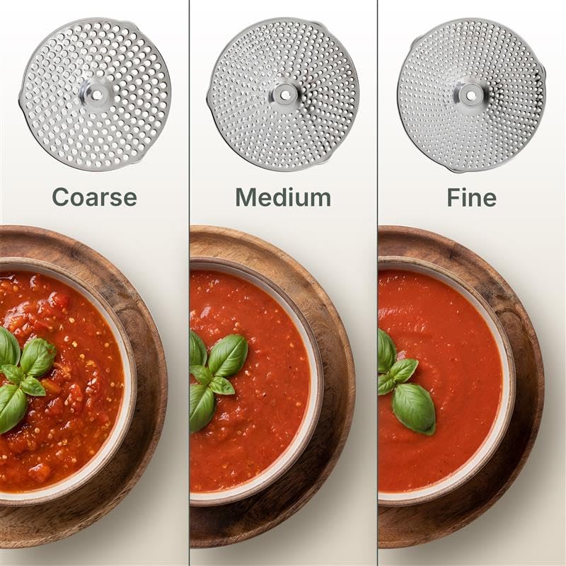 Hungry Artisan three stainless-steel discs displayed with varied hole sizes for texture control