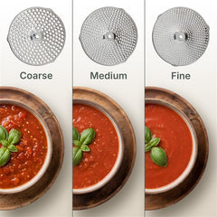 Hungry Artisan three stainless-steel discs displayed with varied hole sizes for texture control