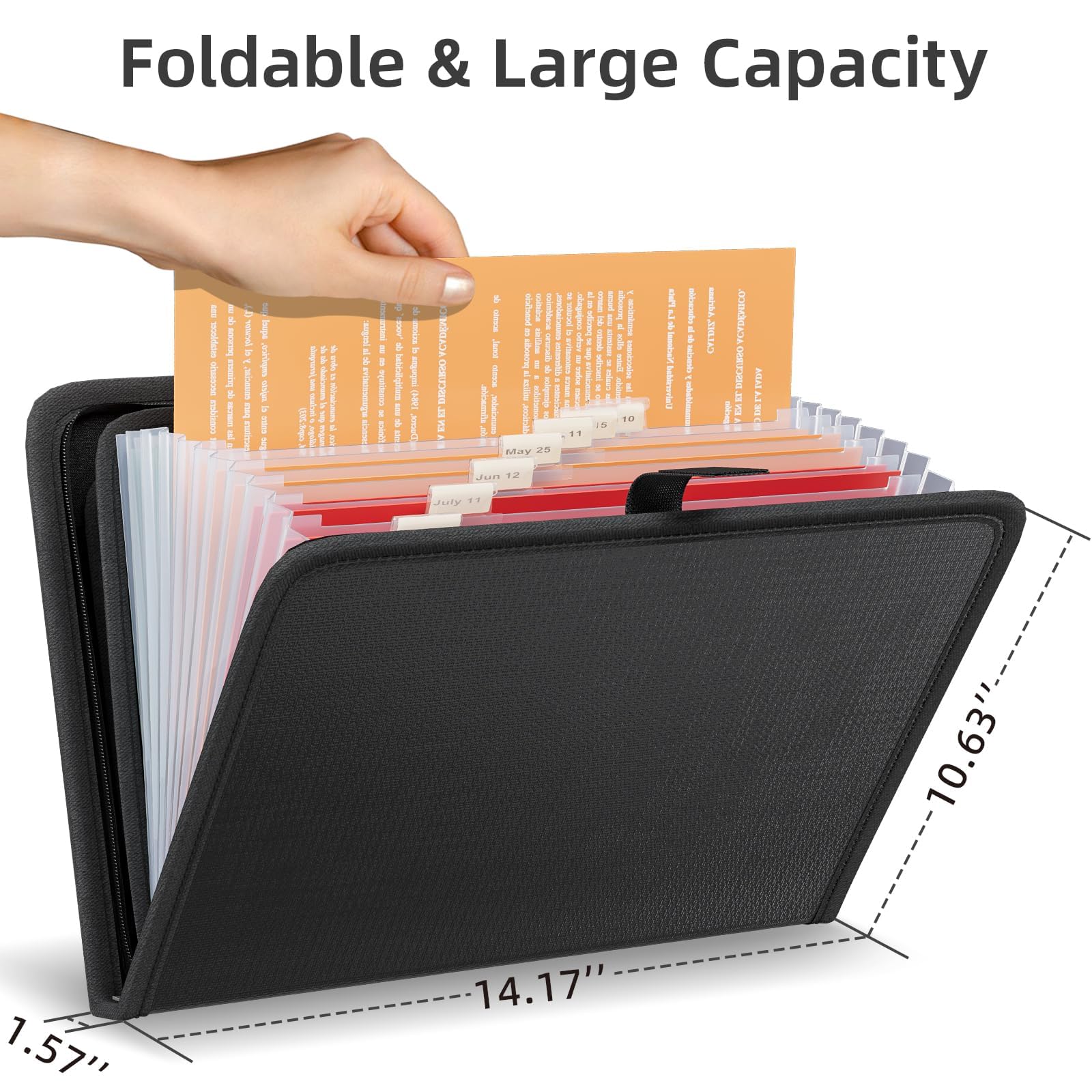 Huolewa open view displaying 13 accordion pockets for paper and documents