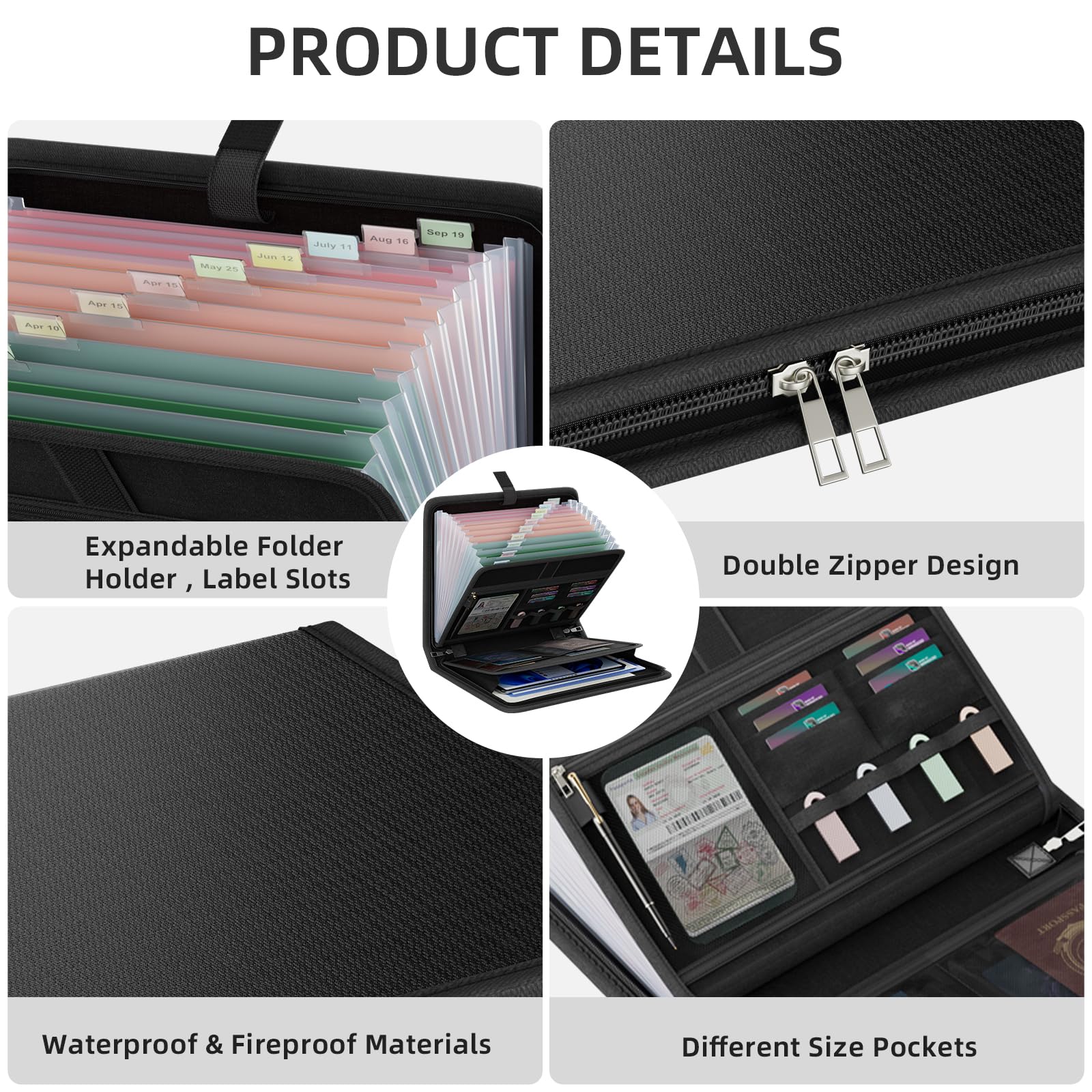 Huolewa zipper and colorful labels detail for faster document retrieval