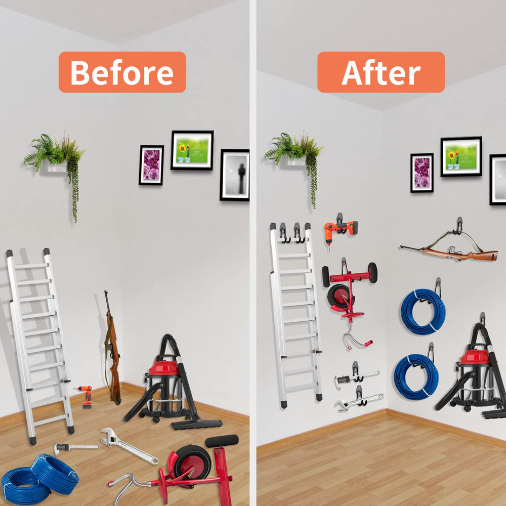 HUPBIPY mounted hooks showing different sizes for organized storage options
