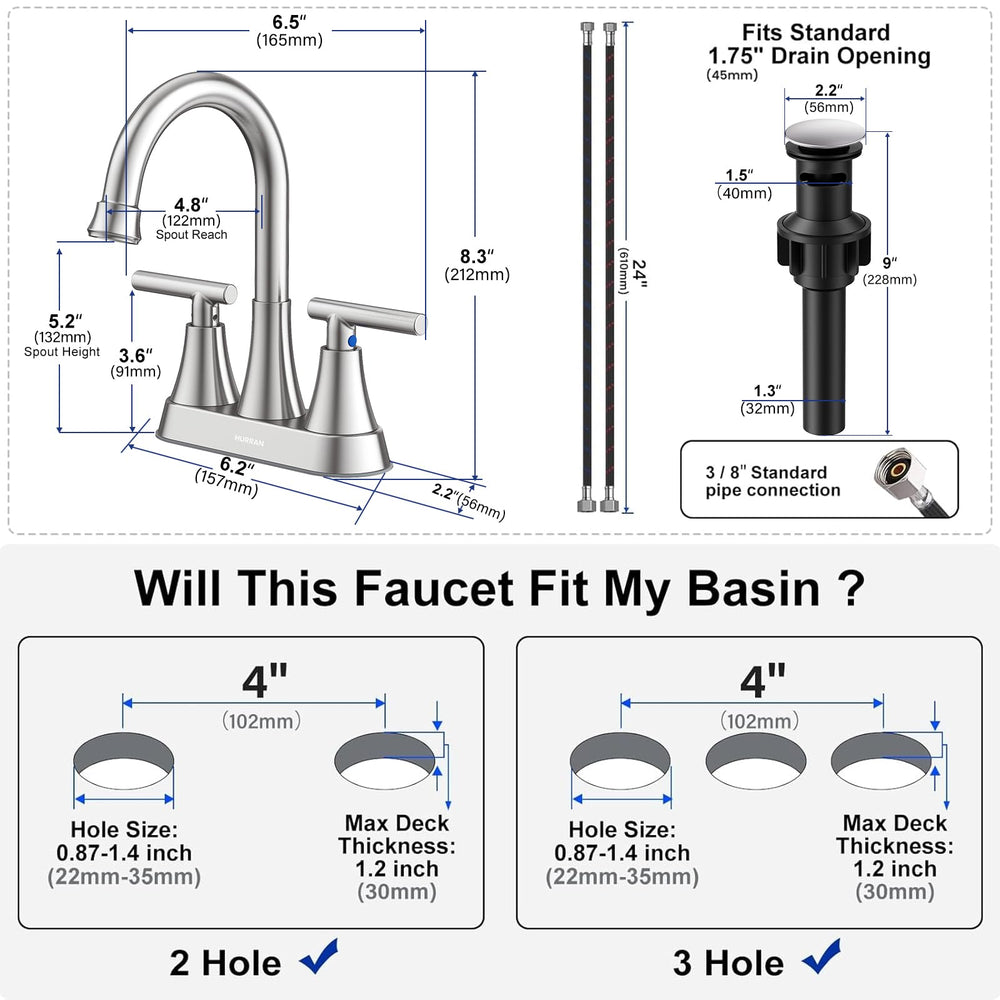 Hurran close-up of spout aerator highlighting 1.2 gpm water-saving performance