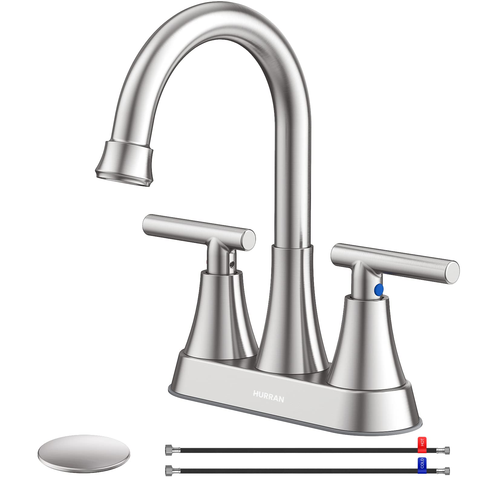 Hurran faucet front view in brushed nickel showing sleek finish and modern styling benefits