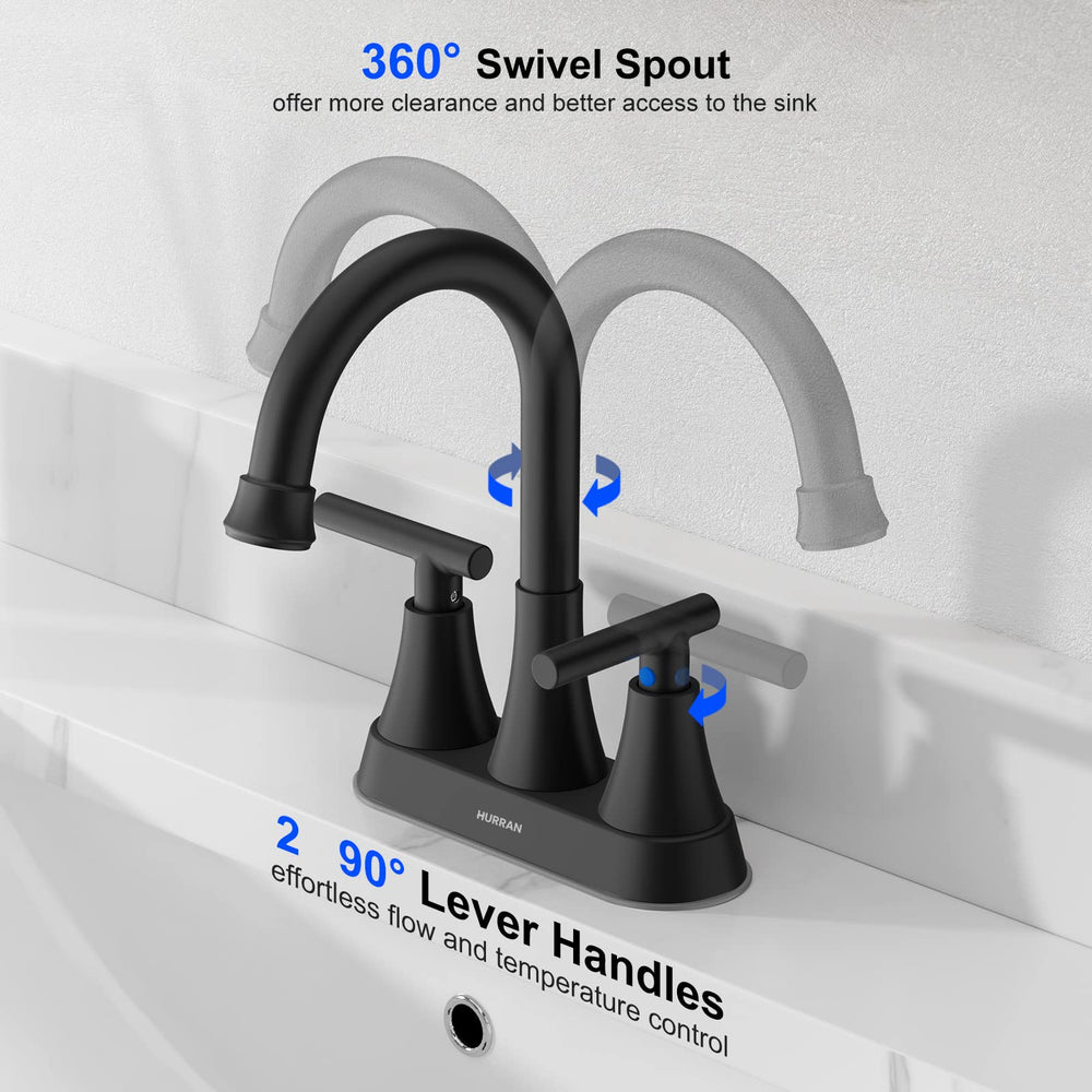 Hurran matte black close-up of spout showing swivel action and smooth flow