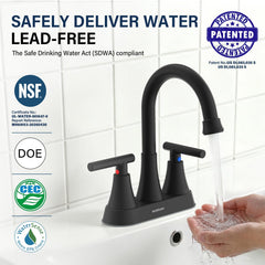 Hurran matte black faucet side profile showing high-arc spout for extra clearance