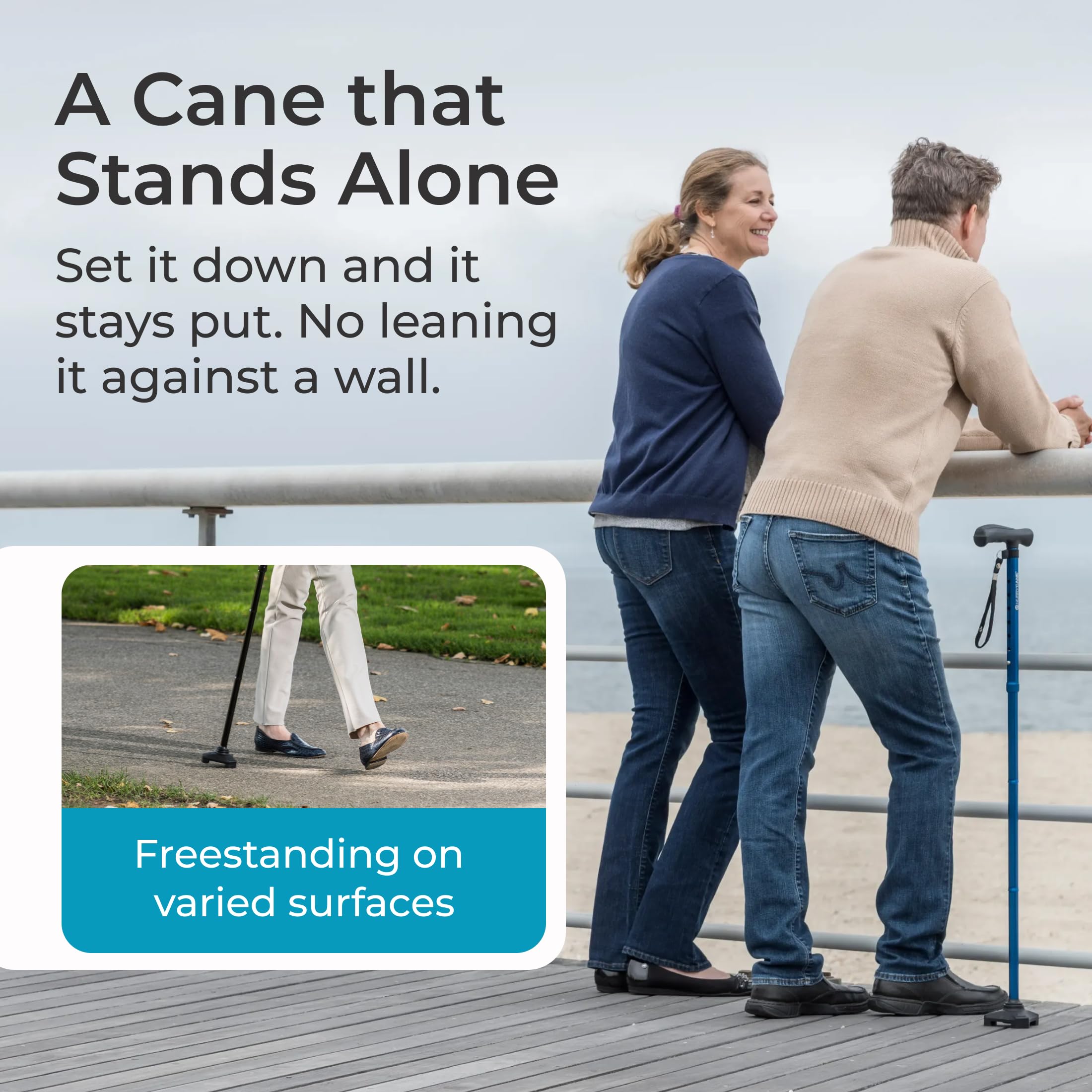 HurryCane height adjustment collar showing telescoping fit for personalized comfort