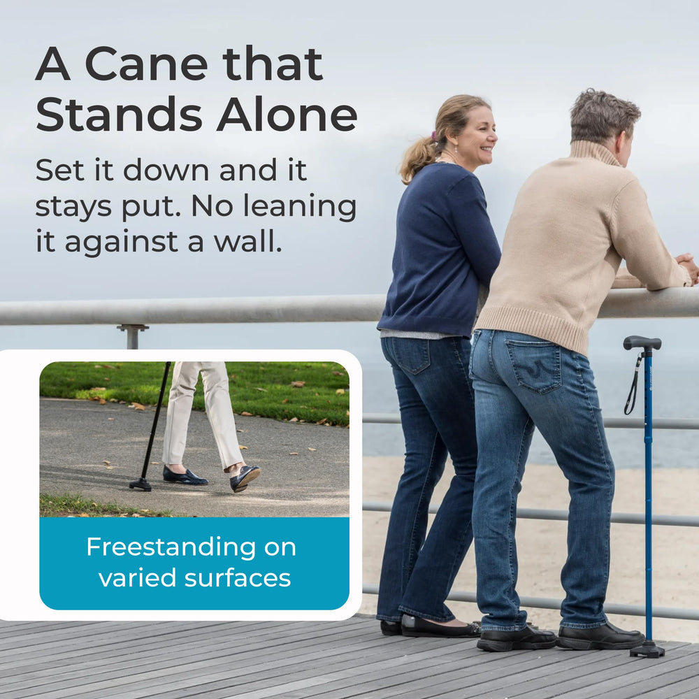 HurryCane height adjustment collar showing telescoping fit for personalized comfort