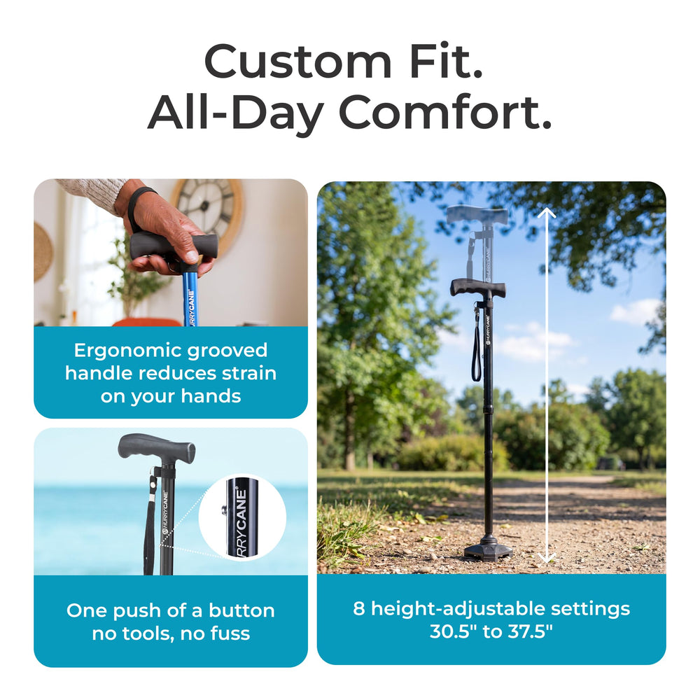 HurryCane standing alone in living room offering hands-free convenience and balance