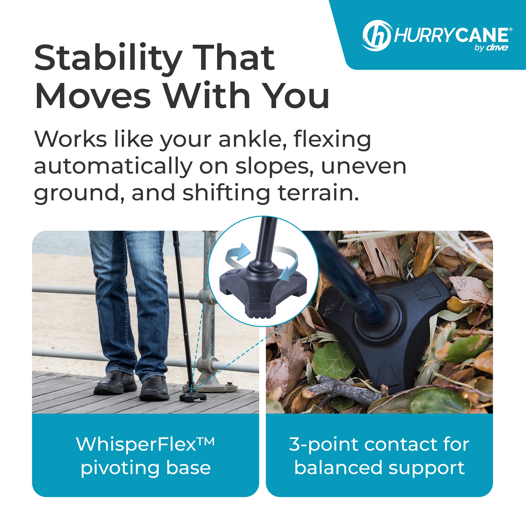 HurryCane T-handle close-up providing comfortable grip for reduced hand fatigue