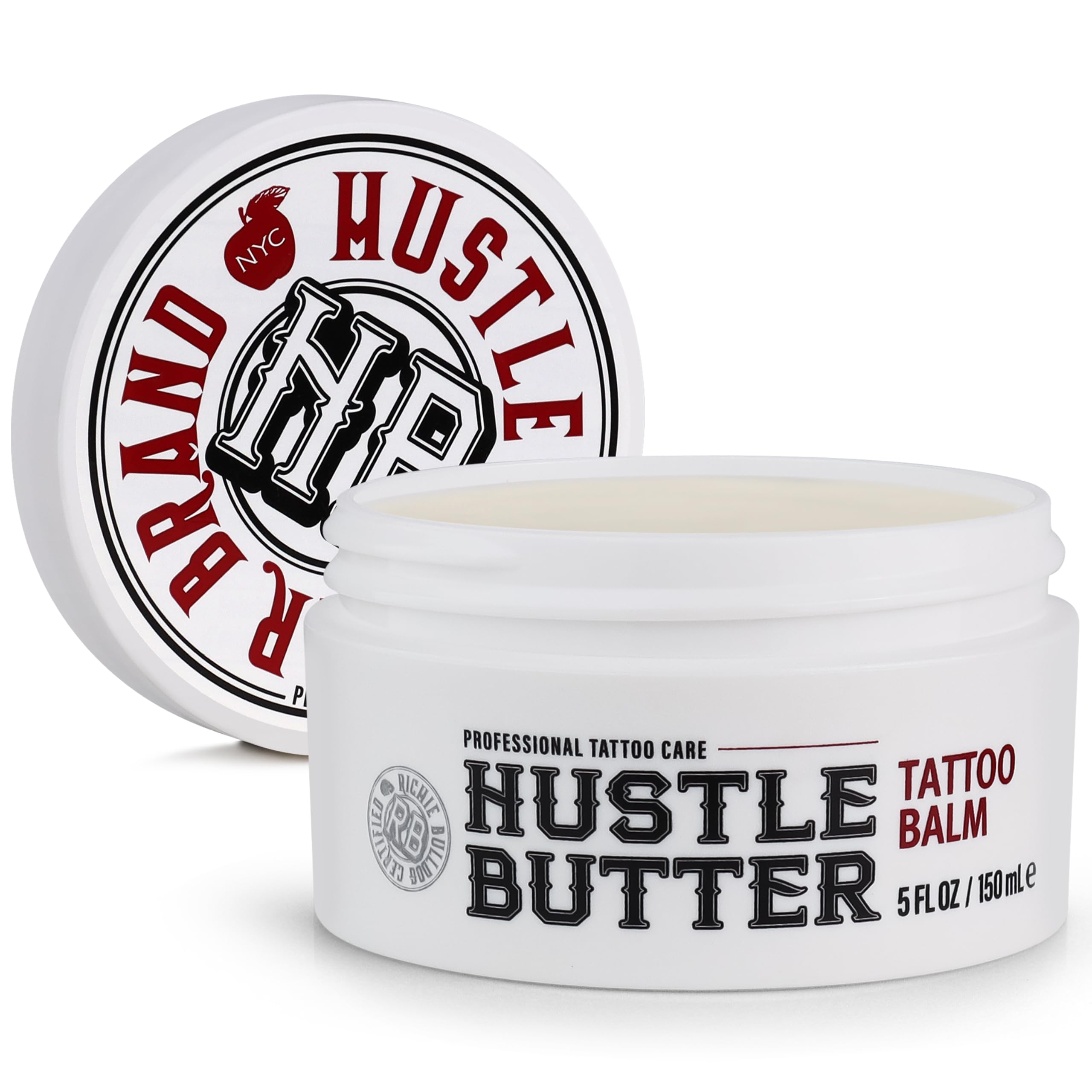Hustle Butter Deluxe 5oz front jar showing branding and size for easy identification and choice
