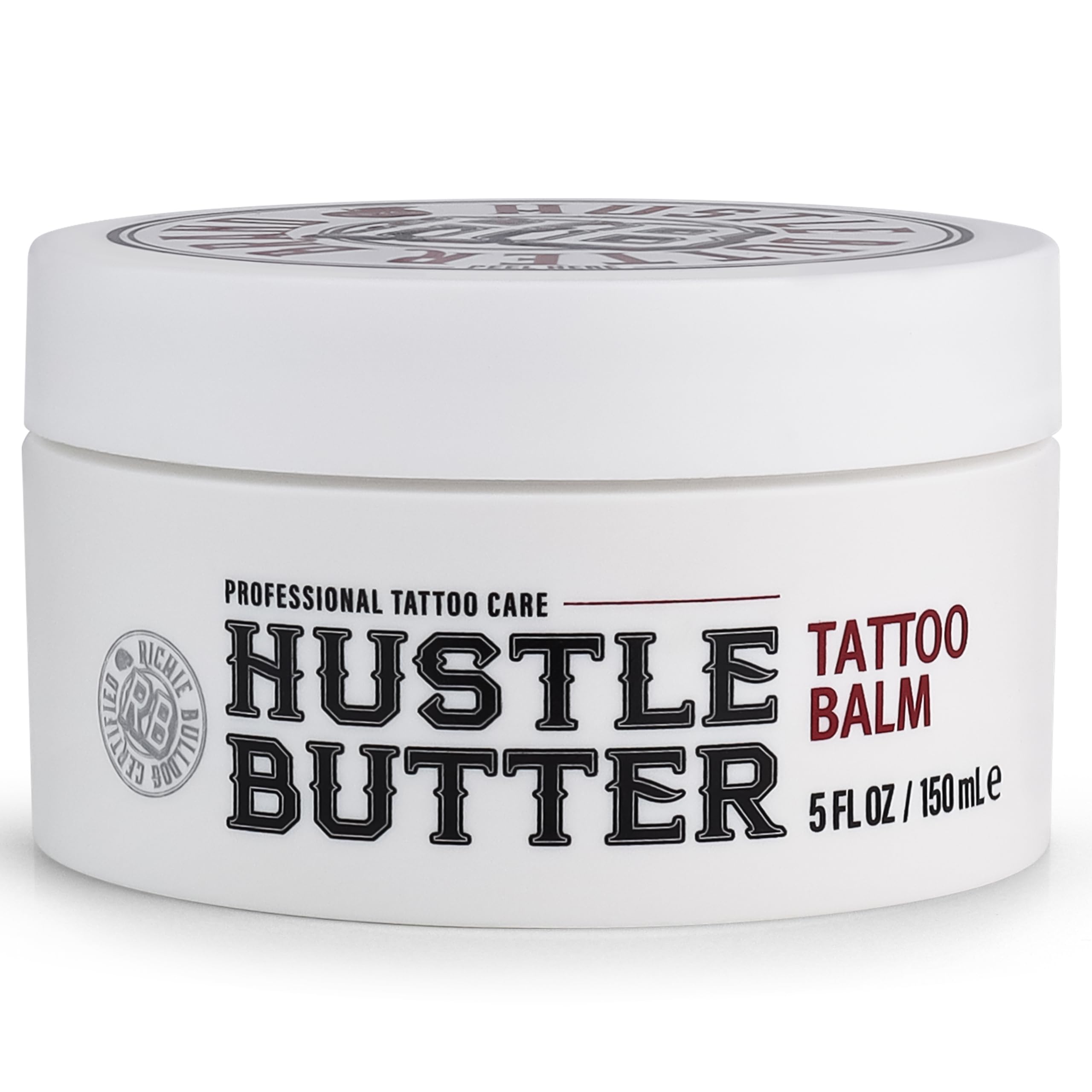 Before and after photo of older tattoo treated with Hustle Butter Deluxe showing improved vibrancy